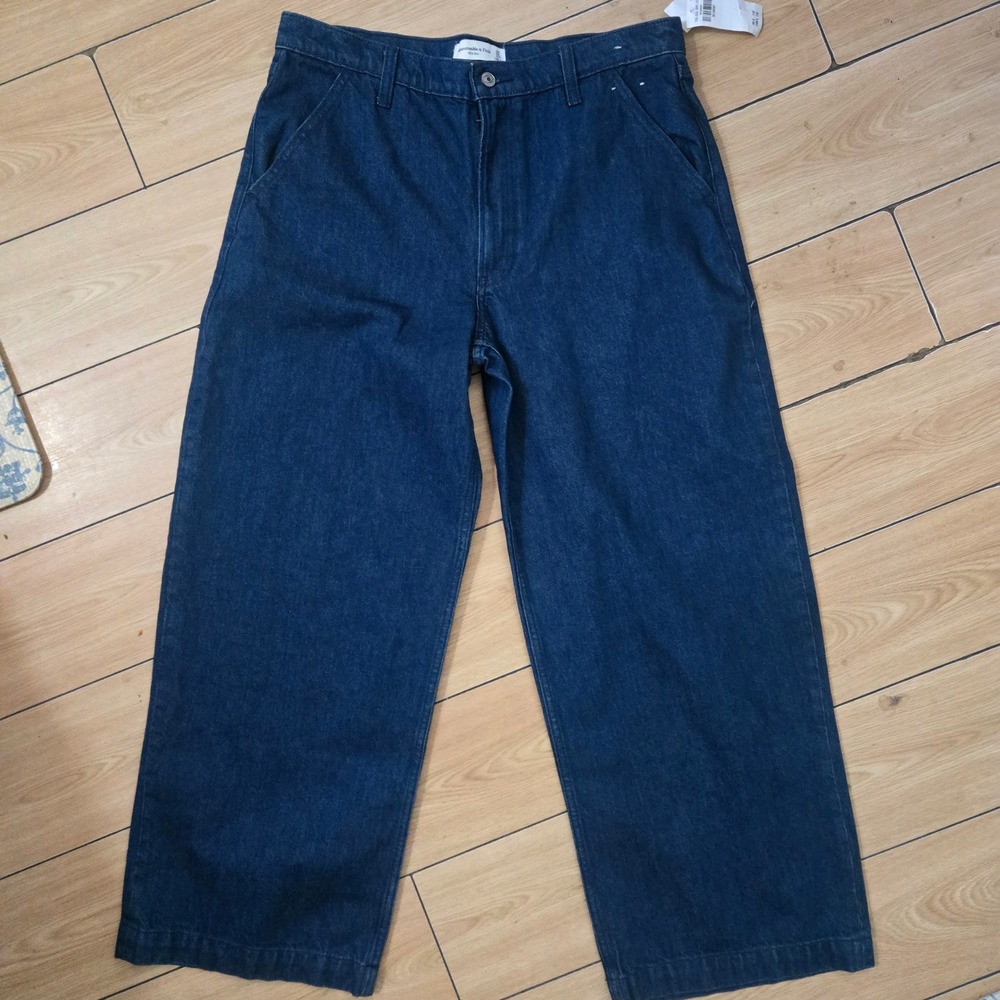 Abercrombie & Fitch Mid Rise Wide Leg Jeans Dark Wash Denim Womens 30/10S NEW